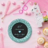 Turquoise hart en diamanten- Jubileum Papieren Bordje (Feest)