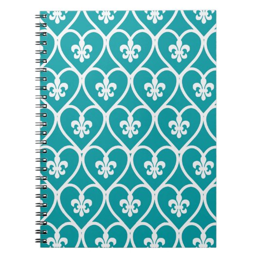 Turquoise Hart Fleur De Lis Notitieboek (Voorkant)