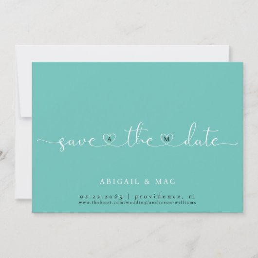 Turquoise Hart Lettertype Save the Date (Voorkant)