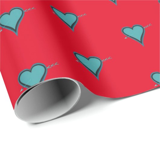 Turquoise Hart & Pijl Cadeaupapier (Rol Hoek)