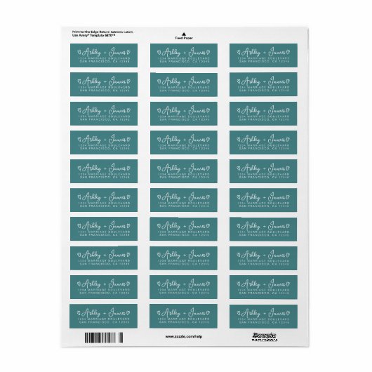 Turquoise Hart Script Koppel Retouradres Label (Full Sheet)