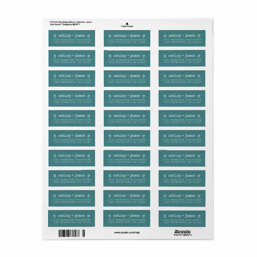Turquoise Hart Script Koppel Retouradres Label (Full Sheet)