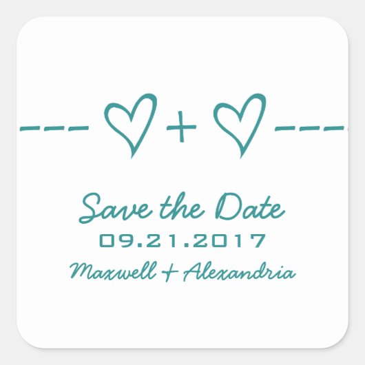 Turquoise Hart Vergelijking Save the Date Stickers (Voorkant)