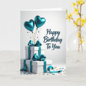 Turquoise Hart Verjaardagskaart Kaart (Gele Bloem)