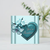 Turquoise Hart Vlinder Turquoise Feest Kaart (Staand voorkant)