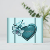 Turquoise Hart Vlinder Turquoise RSVP Kaartje (Staand voorkant)