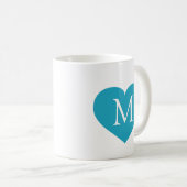 Turquoise hartmonogram koffiemok (Voorkant rechts)