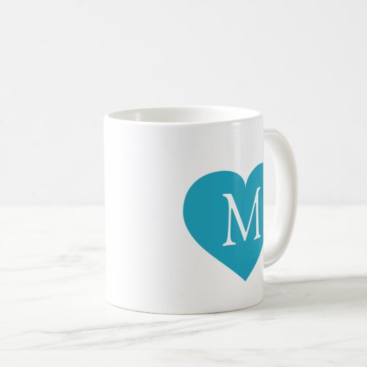 Turquoise hartmonogram koffiemok (Voorkant rechts)