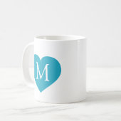 Turquoise hartmonogram koffiemok (Voorkant links)