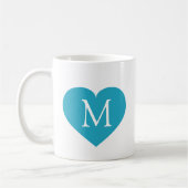 Turquoise hartmonogram koffiemok (Links)