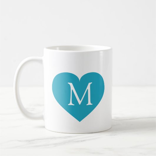 Turquoise hartmonogram koffiemok (Links)