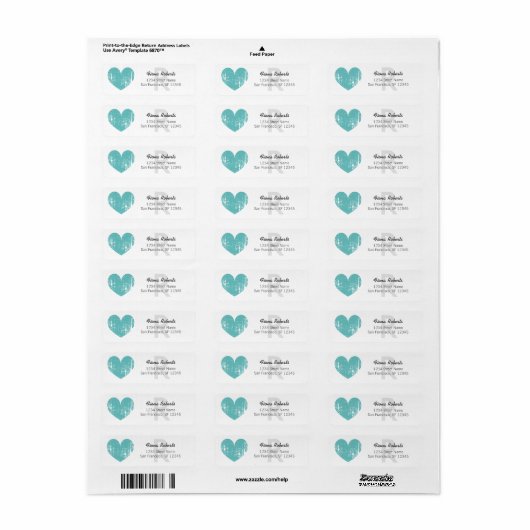 Turquoise hartmonogram Return Address Labels (Full Sheet)