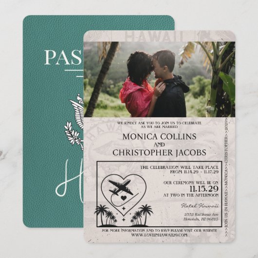 Turquoise Hawaii Passport bruiloft uitnodiging (Voorkant / Achterkant)