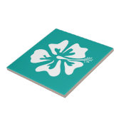 Turquoise Hawaiian Hibiscus bloem bloemenprint Tegeltje (Zijkant)