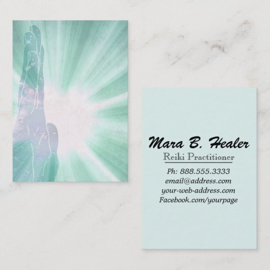 *~* Turquoise Healing Rays Hand Lightwerker Visitekaartje (Voorkant / Achterkant)