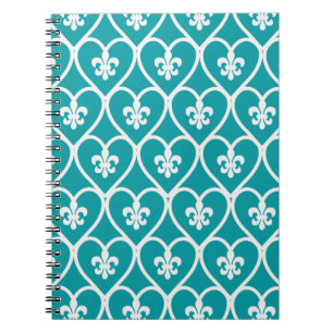 Turquoise Heart Fleur De Lis Notitieboek