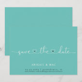 Turquoise Heart Font Sla de datum op Save The Date (Voorkant / Achterkant)