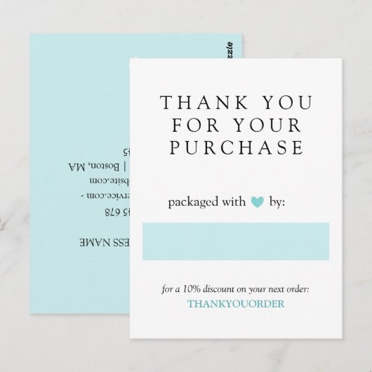 Turquoise Heart Hartelijk dank voor uw bestelling Briefkaart (Voorkant / Achterkant)