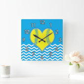 Turquoise Heart Shape Softball Clock of UW KLEUR Vierkante Klok (Huis)