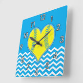 Turquoise Heart Shape Softball Clock of UW KLEUR Vierkante Klok (Hoek)