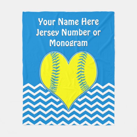 Turquoise Heart Softball Blanket UW KLEUR, TEKST Fleece Deken (Voorkant)