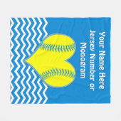 Turquoise Heart Softball Blanket UW KLEUR, TEKST Fleece Deken (Voorkant (Horizontaal))