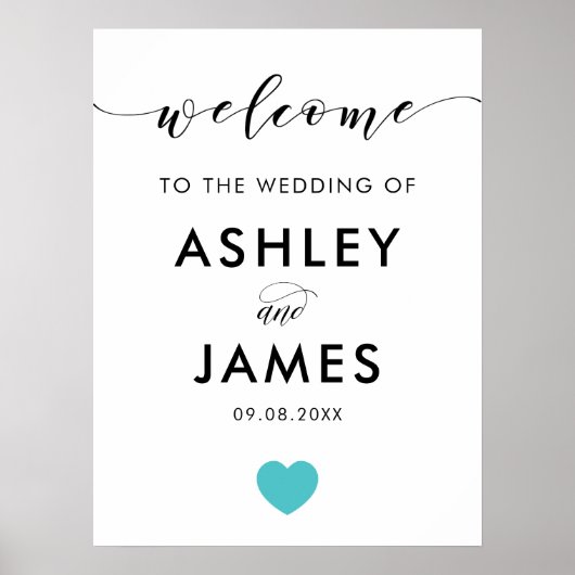 Turquoise Heart Wedding Welcome Sign Poster (Voorkant)