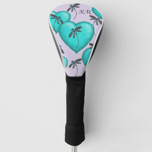 Turquoise Hearts en Dragonflies Golfheadcover (Voorkant)