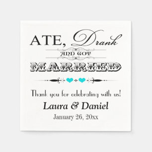 Turquoise Hearts, Scrolls Wedding Napkins Servetten