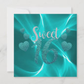 Turquoise Hearts Sweet 16 Birthday Kaart (Voorkant)