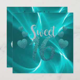 Turquoise Hearts Sweet 16 Birthday Kaart