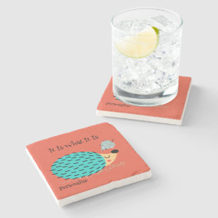 Turquoise Hedgehog Quote Schattige gepersonaliseer Stenen Onderzetter