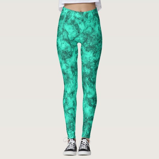 Turquoise helder marmerpatroon leggings (Voorkant)