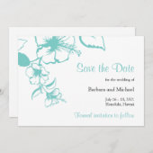 Turquoise Hibiscus Bloem Bestemming Bruiloft Save The Date (Voorkant / Achterkant)