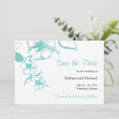 Turquoise Hibiscus Bloem Bestemming Huwelijk Save The Date (Staand voorkant)