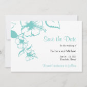 Turquoise Hibiscus Bloem Bestemming Trouwen Save The Date (Voorkant)