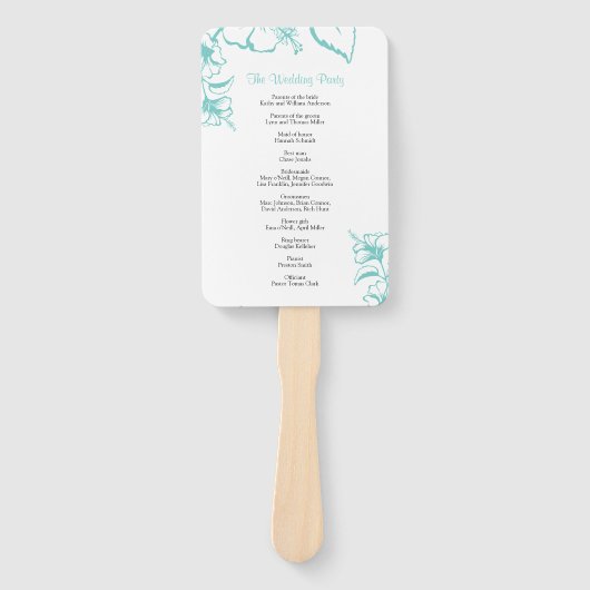 Turquoise Hibiscus Flower Beach bruiloft programma Handwaaier (Voorkant)