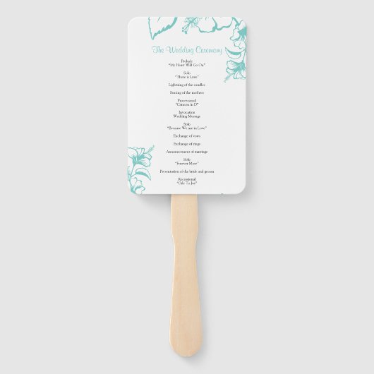 Turquoise Hibiscus Flower Beach bruiloft programma Handwaaier (Achterkant)