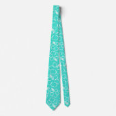 Turquoise Hibiscus Outline Pattern Wedding Stropda Stropdas (Voorkant)