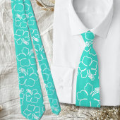 Turquoise Hibiscus Outline Pattern Wedding Stropda Stropdas