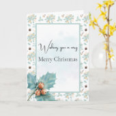Turquoise Holly en bessen Kerstmis Kaart (Gele Bloem)