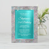 Turquoise Holo Diamond Studded Folie 21st Birthday Kaart (Staand voorkant)
