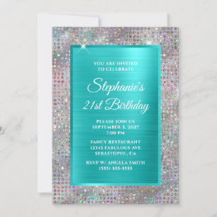 Turquoise Holo Diamond Studded Folie 21st Birthday Kaart