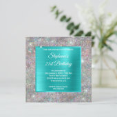 Turquoise Hologradin Diamond studeerde Folie Birth Kaart (Staand voorkant)