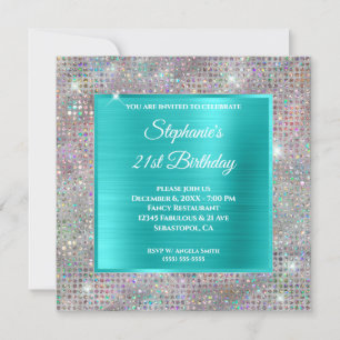 Turquoise Holografische Diamant Bezette Folie Verj Kaart