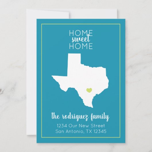 Turquoise Home Sweet Home - Texas Moving Aankondiging (Voorkant)