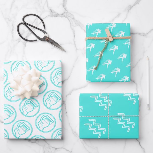 Turquoise Horoscope Star Sign Birthday Aquarius Inpakpapier Vel (Voorkant)
