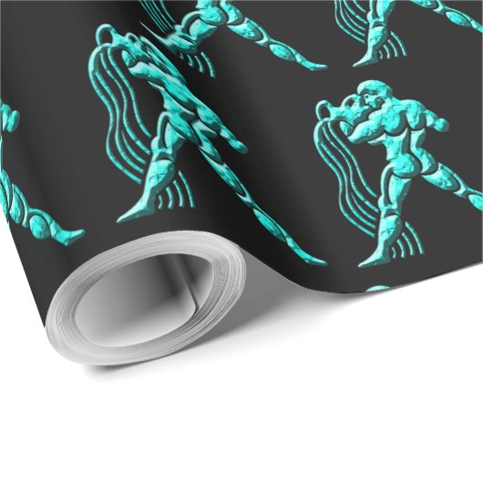 Turquoise Horoscope Zodiac Star Sign Aquarius Cadeaupapier (Rol Hoek)