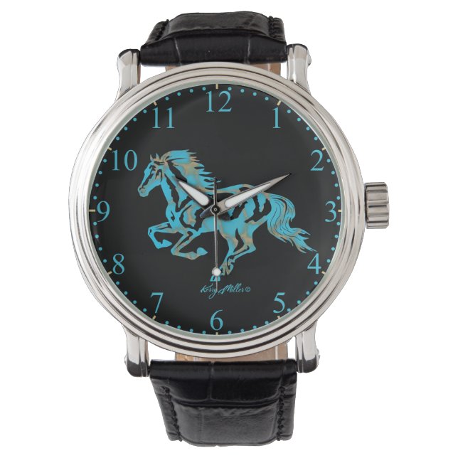 Turquoise Horse Silhouette Horloge (Voorkant)