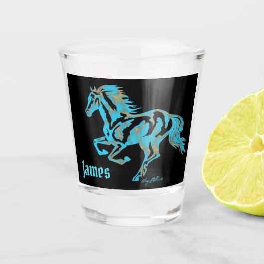 Turquoise Horse Silhouette Shot Glass Glas (Voorkant)